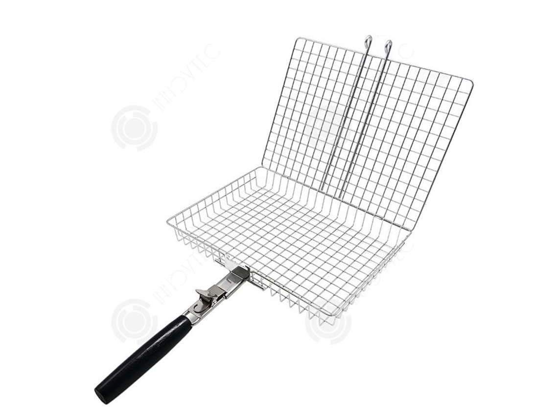 Inn Grelhador 48cmx31cm Em Aço Inoxidável Amplo Dobrável Ideal Para Churrasco De Legumes E Carne Com Cabos Para Churrasco Camping Exterior Innovtec