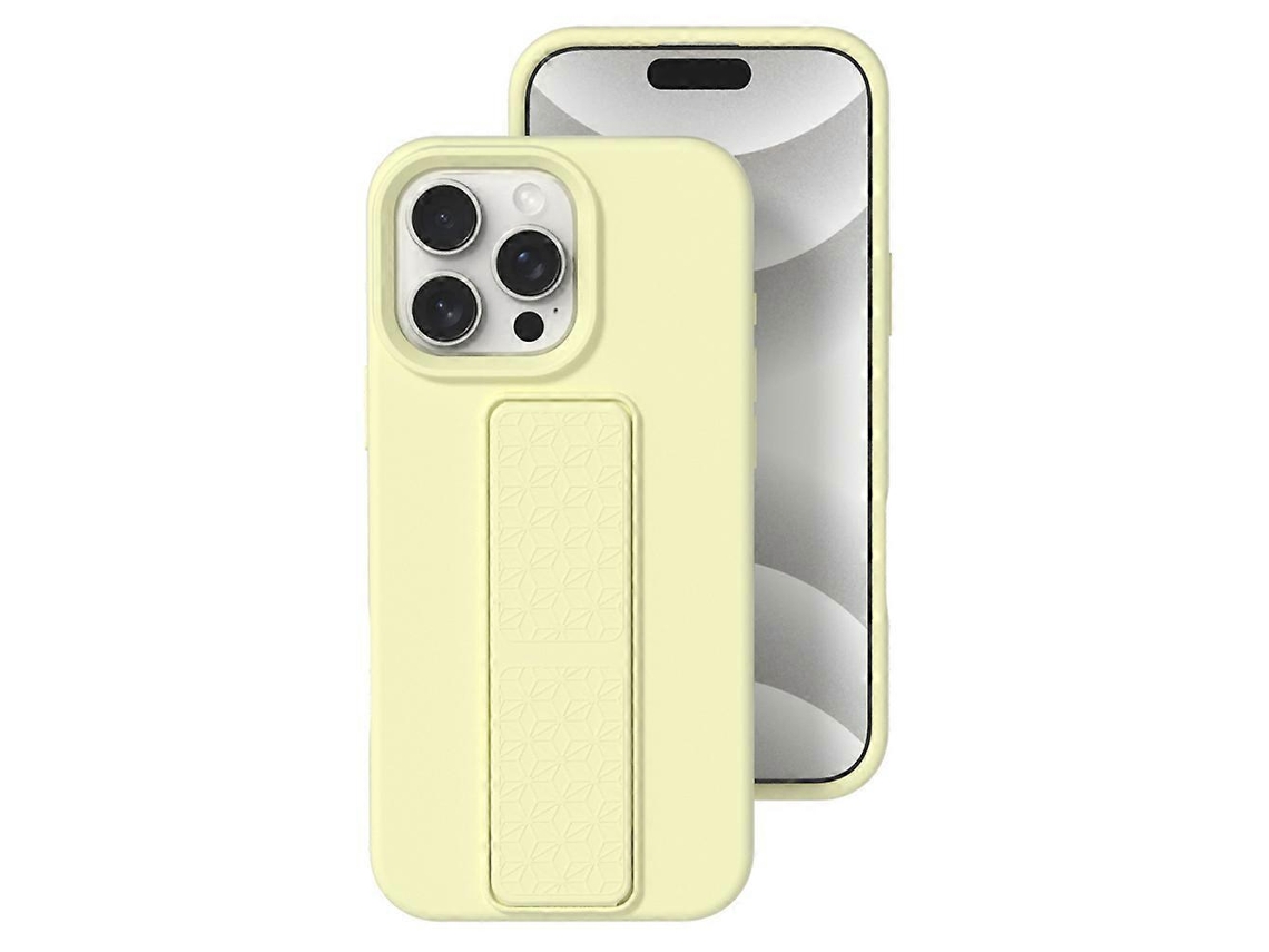 Capa Protetora De Silicone Líquido Com Suporte Oculto Para Iphone 16 Pro, Amarela