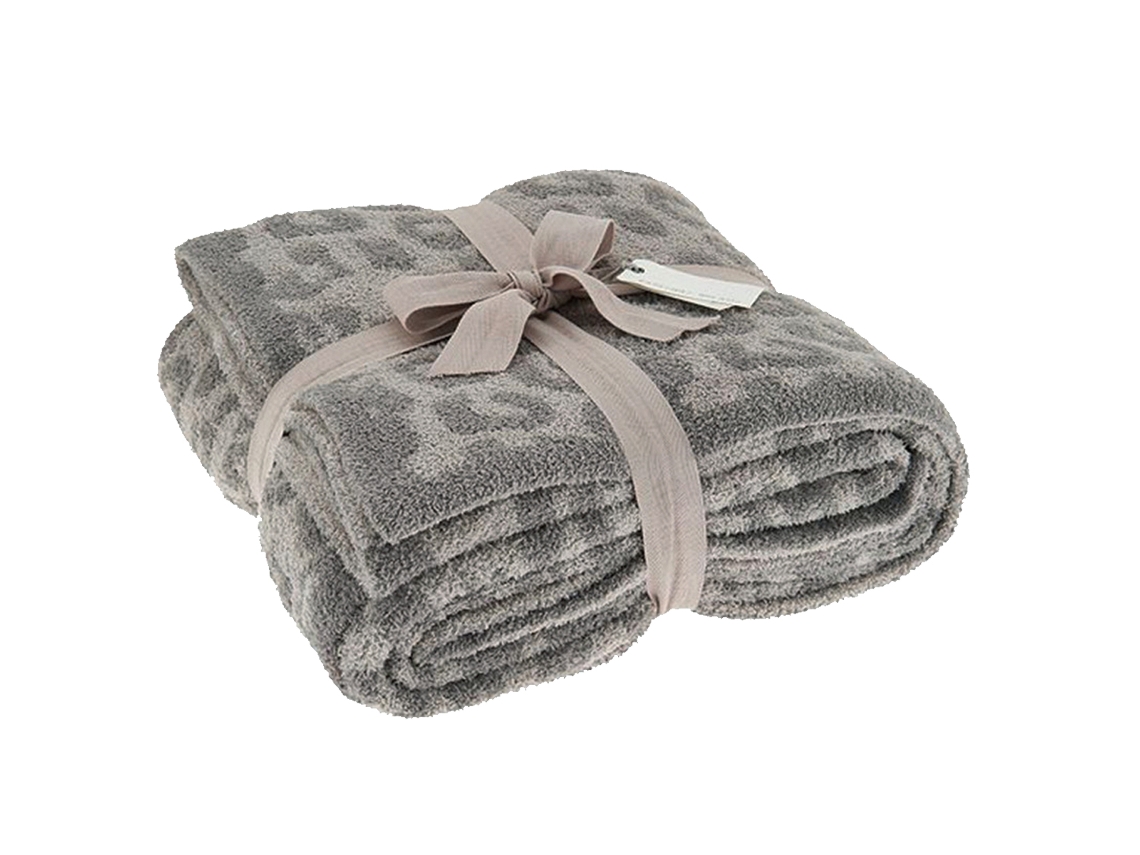 Manta Infantil de Lã com Estampa de Leopardo, Forrada com Lã, Ideal para Usar Descalço. Cor: Cinza Médio BRILVIBERA (127 X 152 Cm)