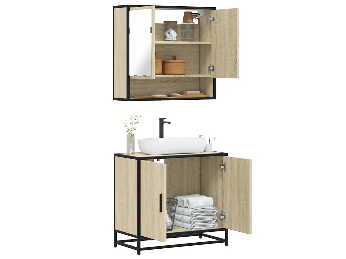 Vidaxl 2 Pcs Conj. Móveis Casa Banho Derivados Madeira Carvalho Sonoma