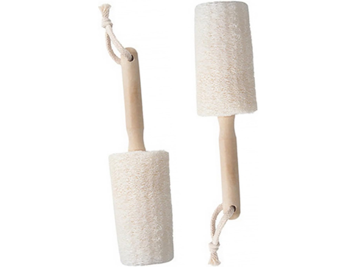 Escova De Banho Esfoliante Corporal 2 Peças, Feita Com Bucha Vegetal Natural E Madeira, Macia E Ideal Para Peles