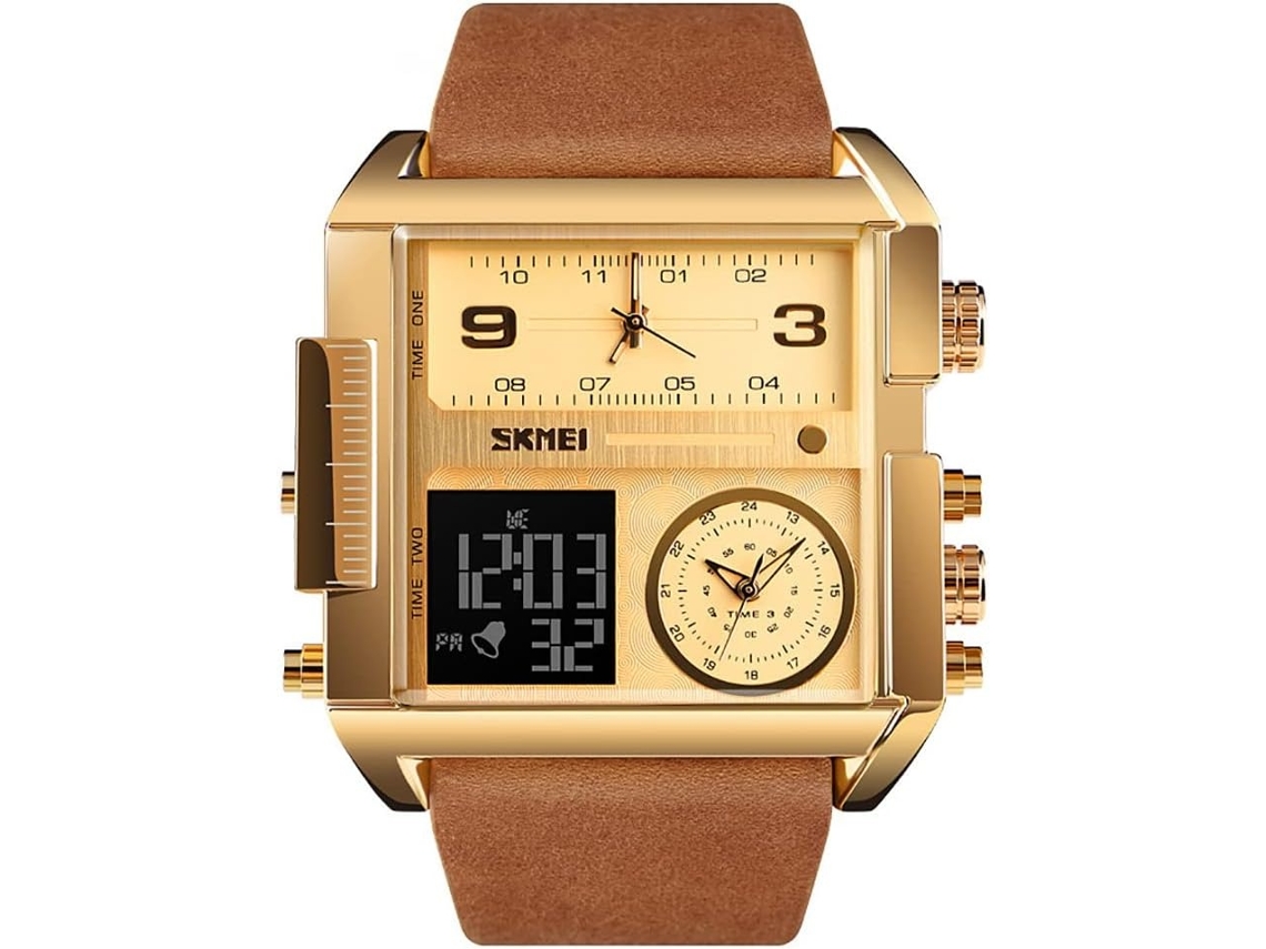 Lurelia Relógio Digital Masculino, Movimento De Quartzo, Analógico, Visor Digital, Cronómetro, Alarme, Luminoso, Duplo Fuso/mostrador, Aço Inoxidável