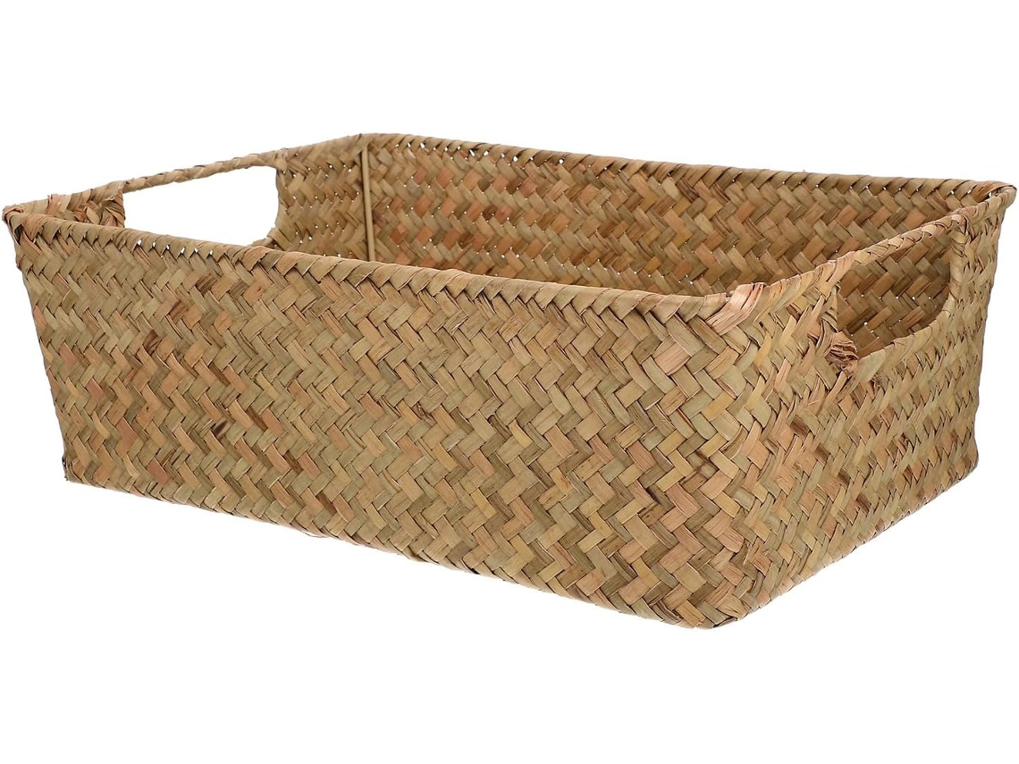 Cesto De Fibra Vegetal Natural Trançada, Pequeno De Armazenamento, 33x23x11 Cm