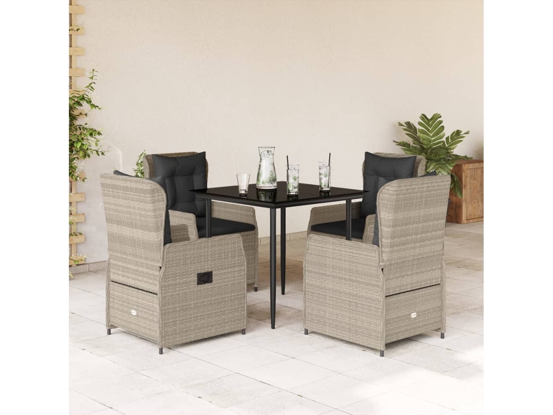 Vidaxl 5 Pcs Conjunto de Jantar P/ Jardim C/ Almofadões Cinzento Claro