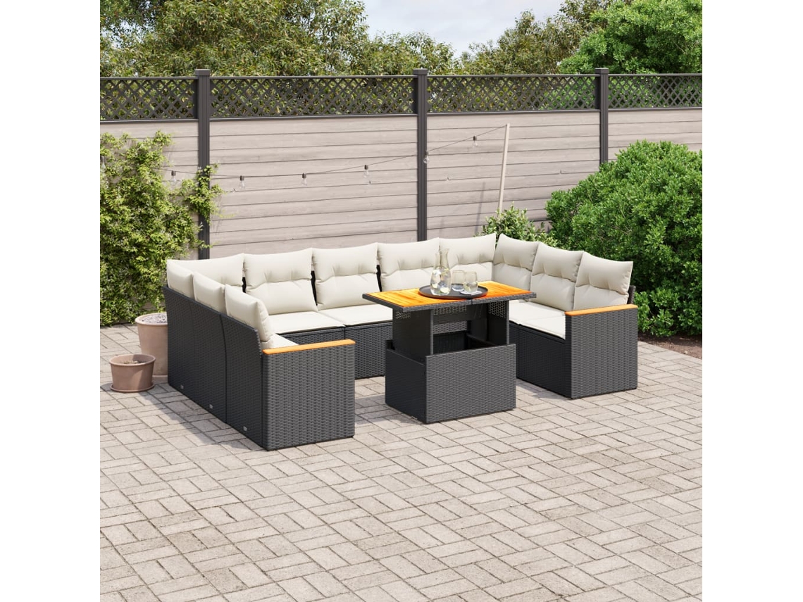 Vidaxl 11 Pcs Conjunto Sofás De Jardim C/ Almofadões Vime Pe Preto