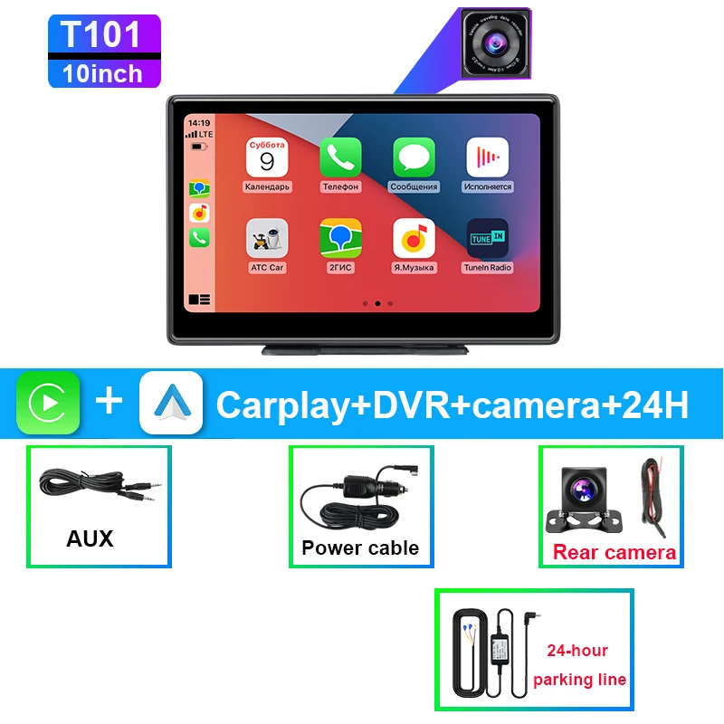 (dvr 24h, Sem Cartão) Câmera Veicular 4k De 10 Polegadas, Carplay Sem Fio, Gps Com Lente Dupla