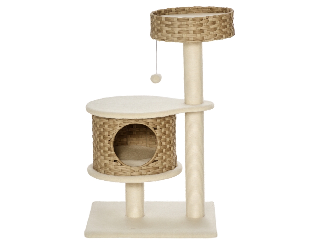 Árvore Gatos 95cm, Sisal/caverna/bola/plataforma, Carga 5kg, Natural+bege, Arranhador Multi nível Ge