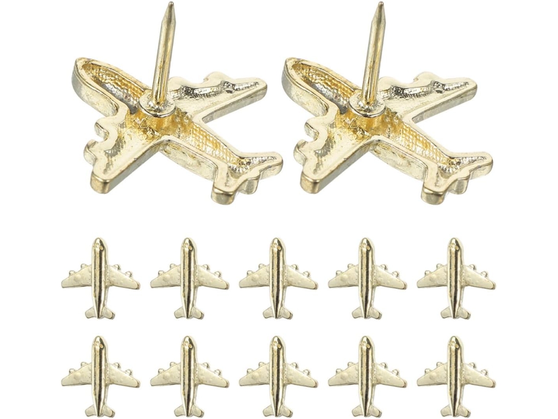 Avião Tachinhas em Metal Dourado, 36 Peças, Resistente e Fácil de Instalar, Ideal para Paredes e Mesas