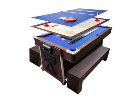 Mesa de Bilhar 7 Pés Multijogo Azul Air Hockey + Ping Pong - Stark com Bancos