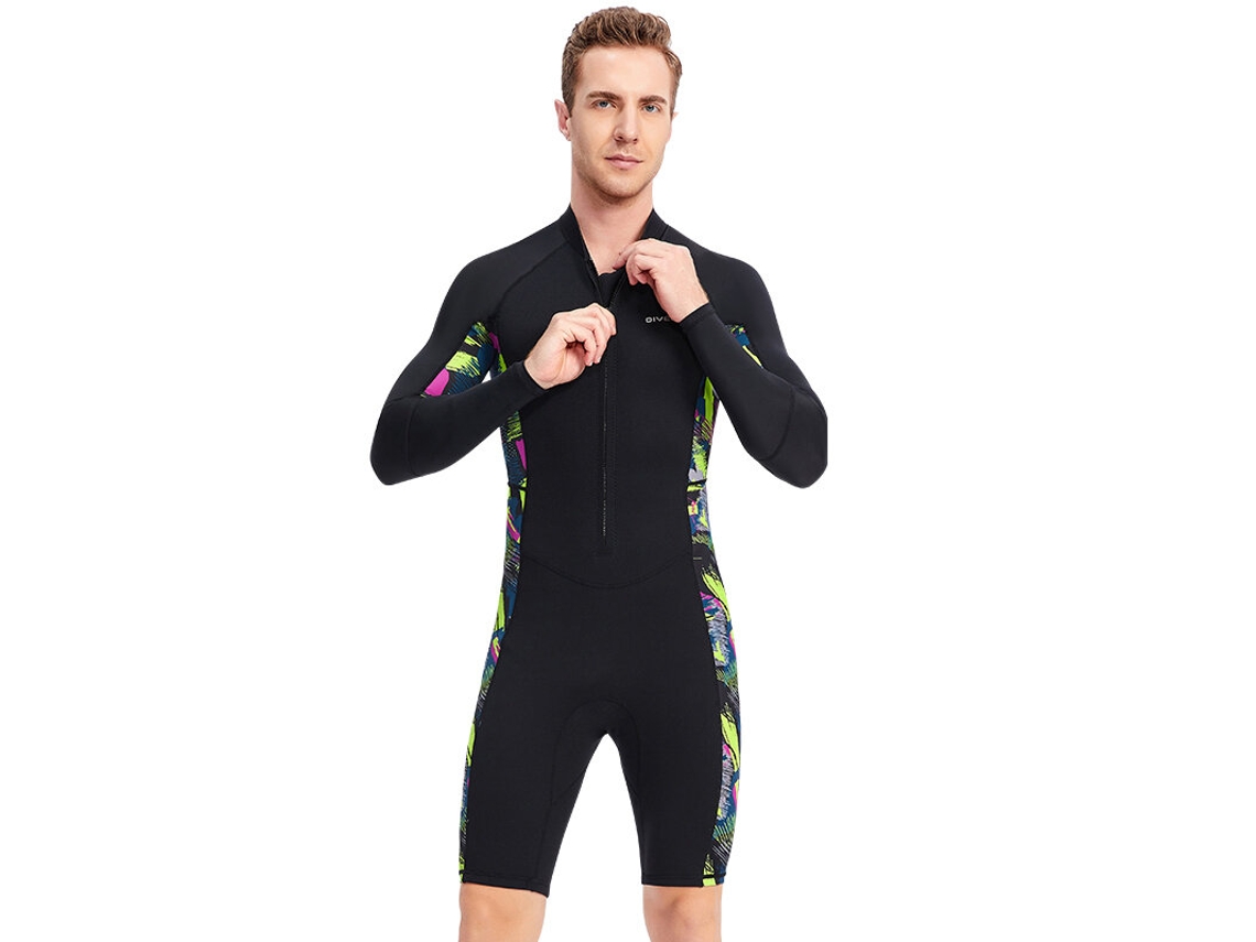 Pretomasculino 3xldivesail Roupa Mergulho Curta Masculina Neoprene 1.5mm Uv Zíper Frontal Manga Comprida Mergulho Livre Natação Surfe