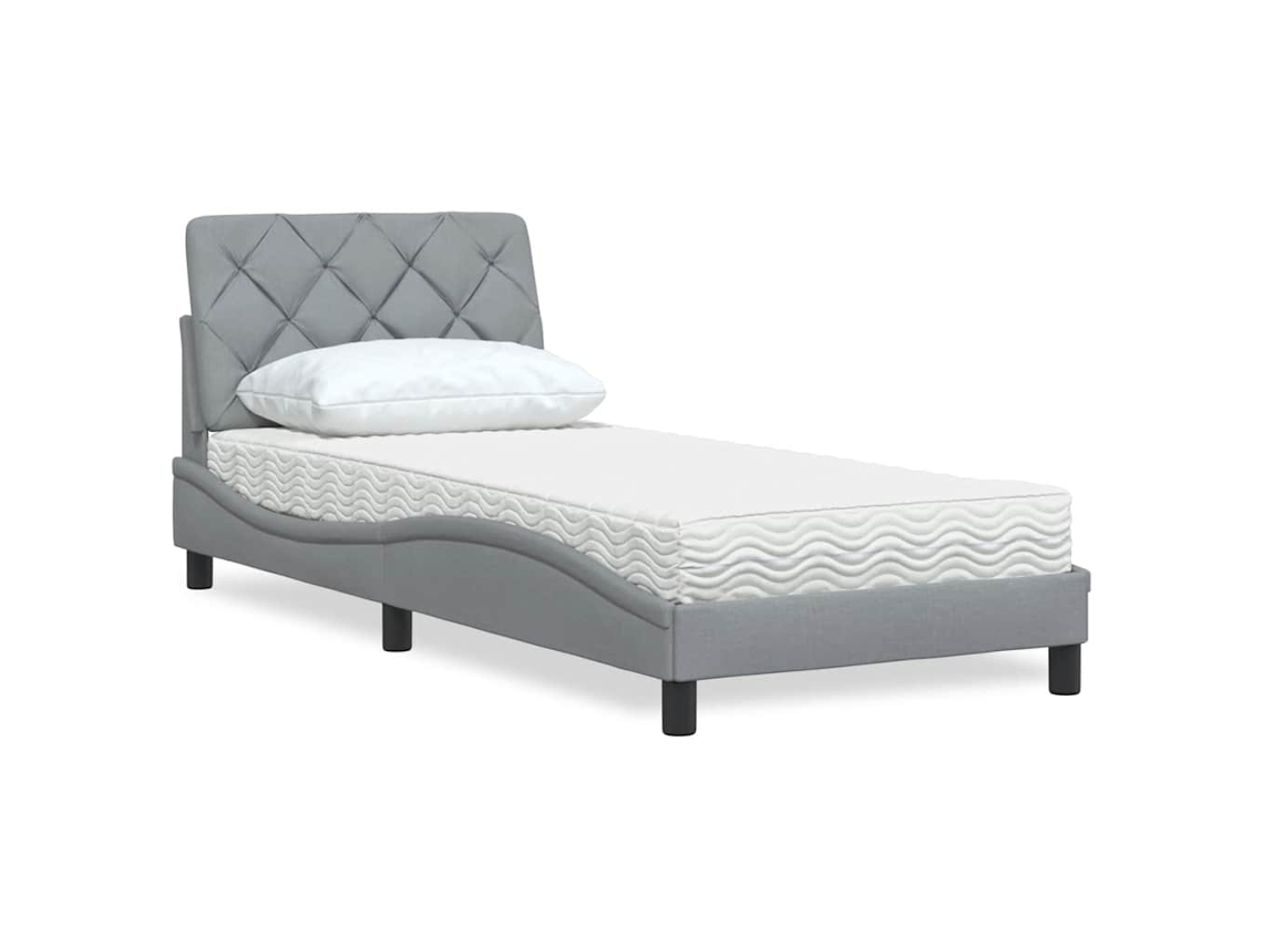 Vidaxl Cama Com Colchão 80x200 Cm Tecido Cinzento-claro