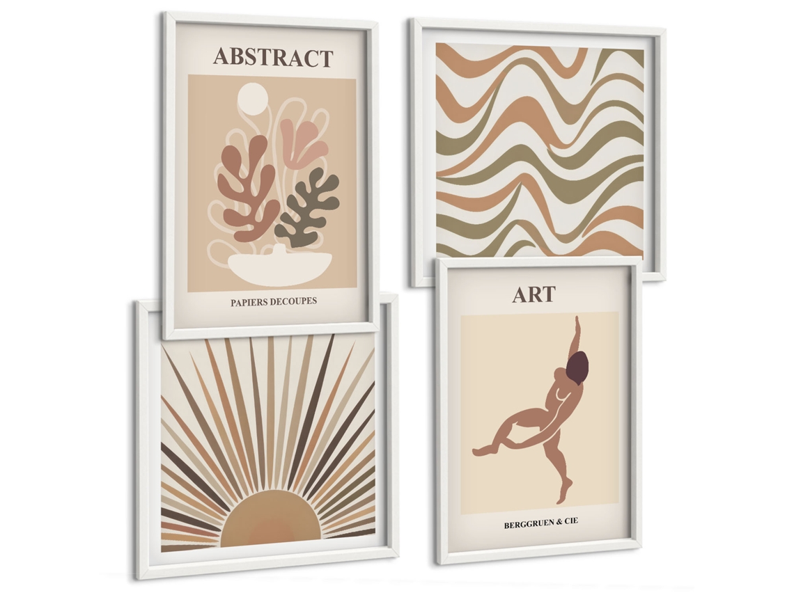 Composição De Quadros Abstrações Vegetais Estilosas Espelharte (4 Peças)
