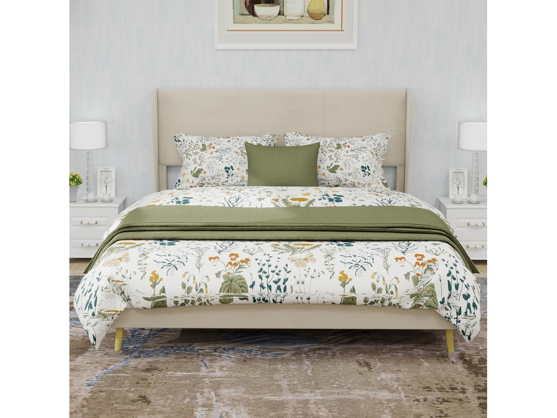 Cama Casal Bege 140x200cm Estofada, Cabeceira Macia, Caixa Baixa (s/ Colchão) - Réplica. -op