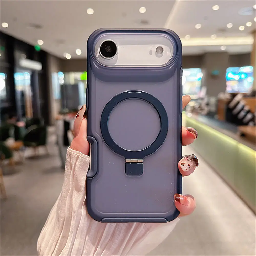 (azul Escuro, Iphone 16) Capa Para Celular Com Suporte Magnético Em Anel, Capa Protetora Transparente Fosca À Prova De Choque Em Pctpu