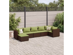 Vidaxl 7 Pcs Conjunto Lounge De Jardim C/ Almofadões Vime Pe Castanho