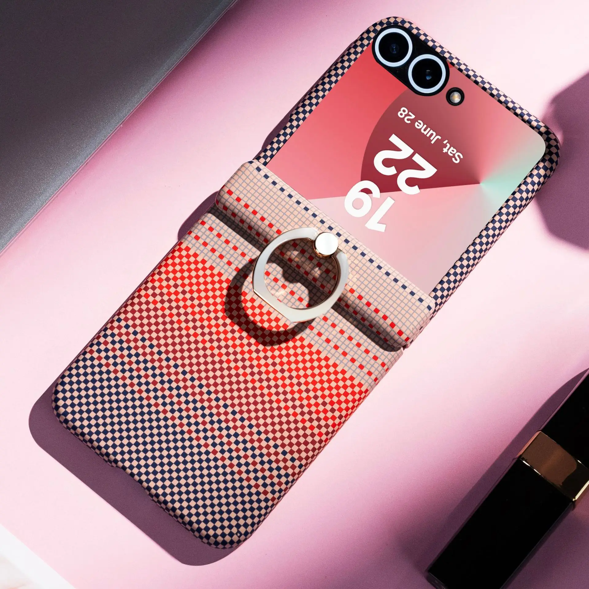 (laranja, Galaxy Z Flip 6) Capa De Celular De Luxo Com Suporte De Anel Para Negócios, Capa Protetora Com Textura De Fibra De Carbono.