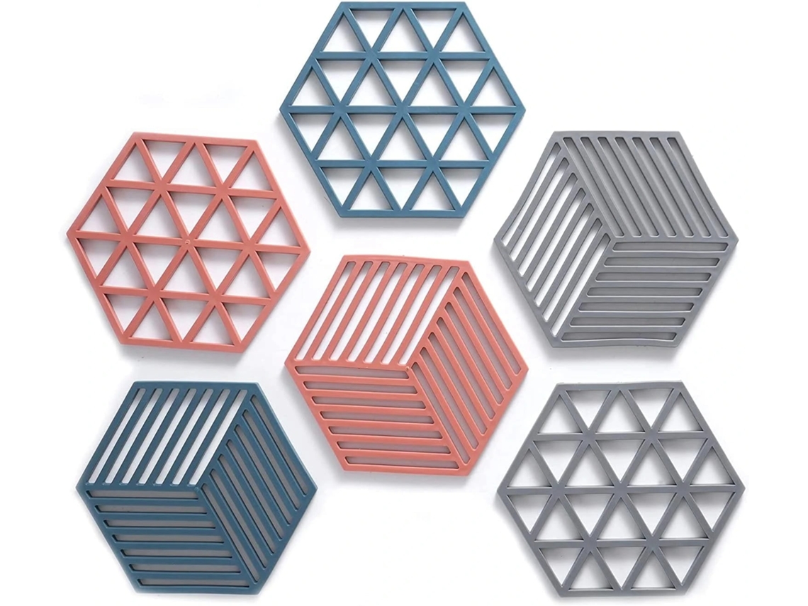 Conjunto De 6 Porta-copos Silicone Antiderrapante Flexível Hexagonal 16 Cm Para Bancada E Mesa