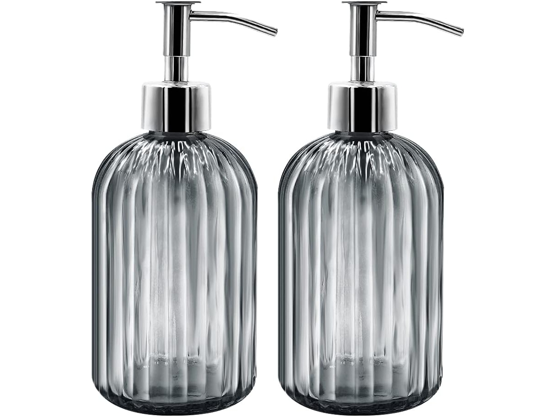 2 Dispensadores Vidro 400ml Cinza Escuro com Bomba, para Sabão/xampu/loção ZYBLSSBB
