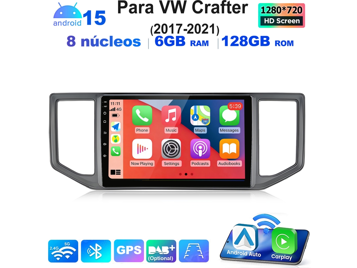 Rádio Carplay Android Auto 6gb+128gb 8 Núcleos Android 15 Para Vw Crafter (2017-2021) Hexinex
