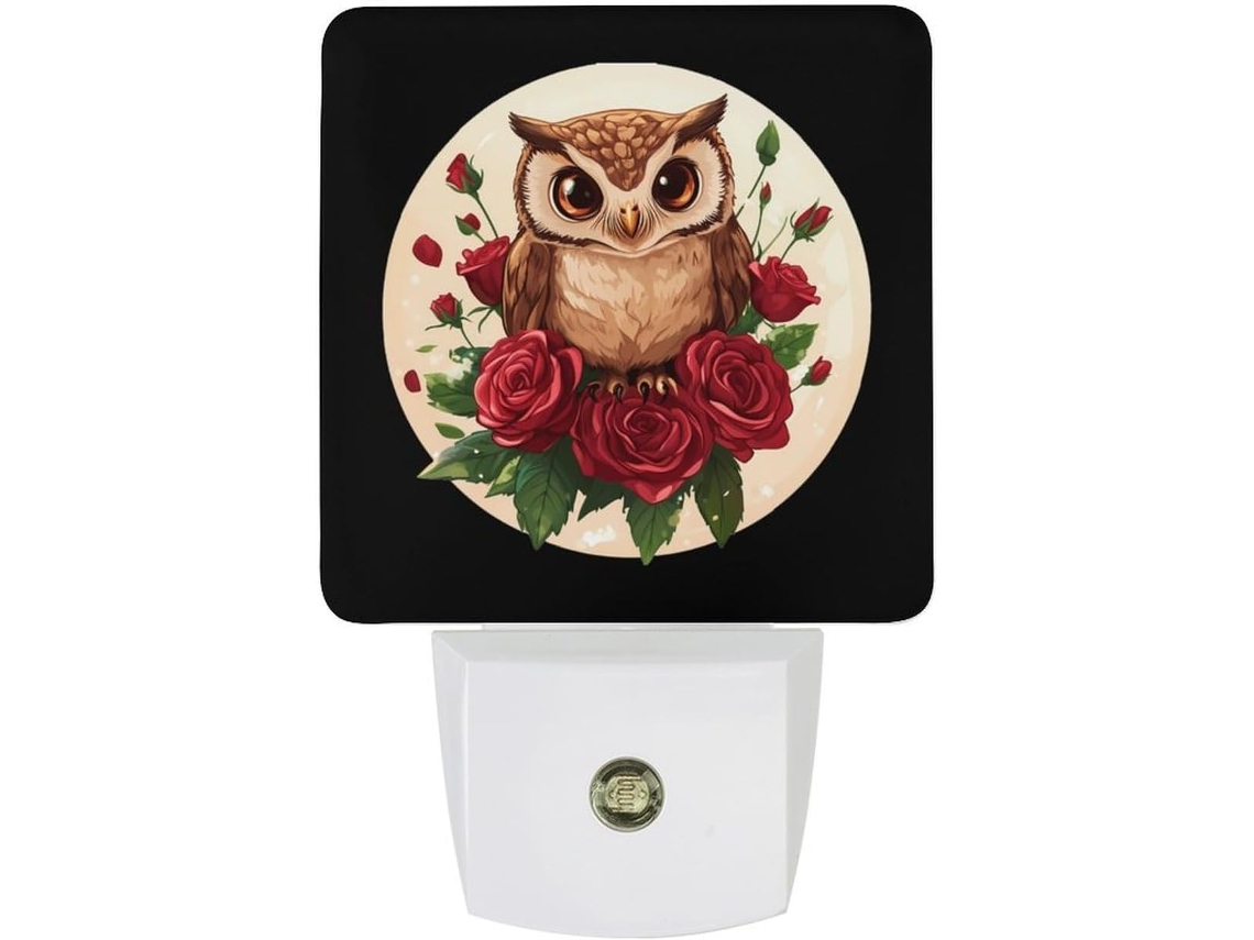 Luz noturna LED rosa Coruja com sensor crepuscular