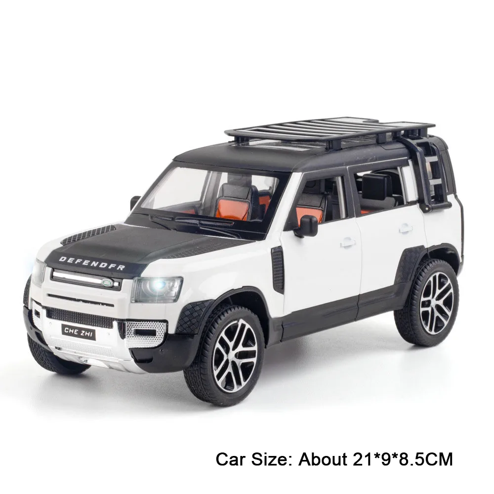 (defender Branco) Miniatura De Carro Em Escala 1:24, Com Funções De Som E Luz, Feita De Metal, Adequada Para Crianças.