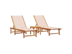 Conjunto de Espreguiçadeiras com Mesa 2 Peças Acácia Maciça e Textilene Creme MAISON EXCLUSIVE