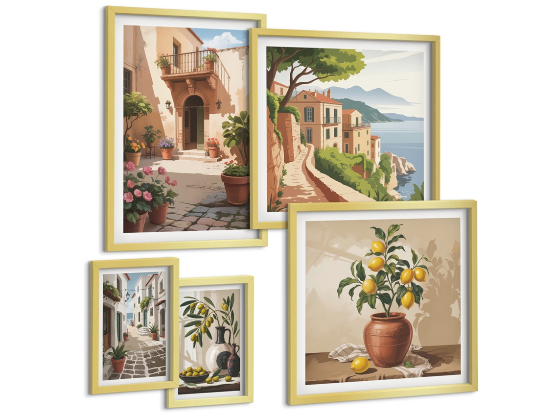 Conjunto De Pinturas Ruazinhas Flores Estilo Mediterrâneo Espelharte (5 Peças)