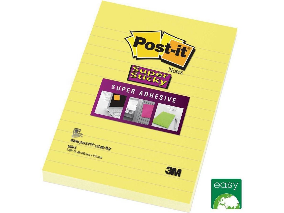 Bloco de Notas Adesivas POST-IT Pautadas Super Sticky Amarelo Ultra Pack 6 (102 x 152 mm - 75 folhas)