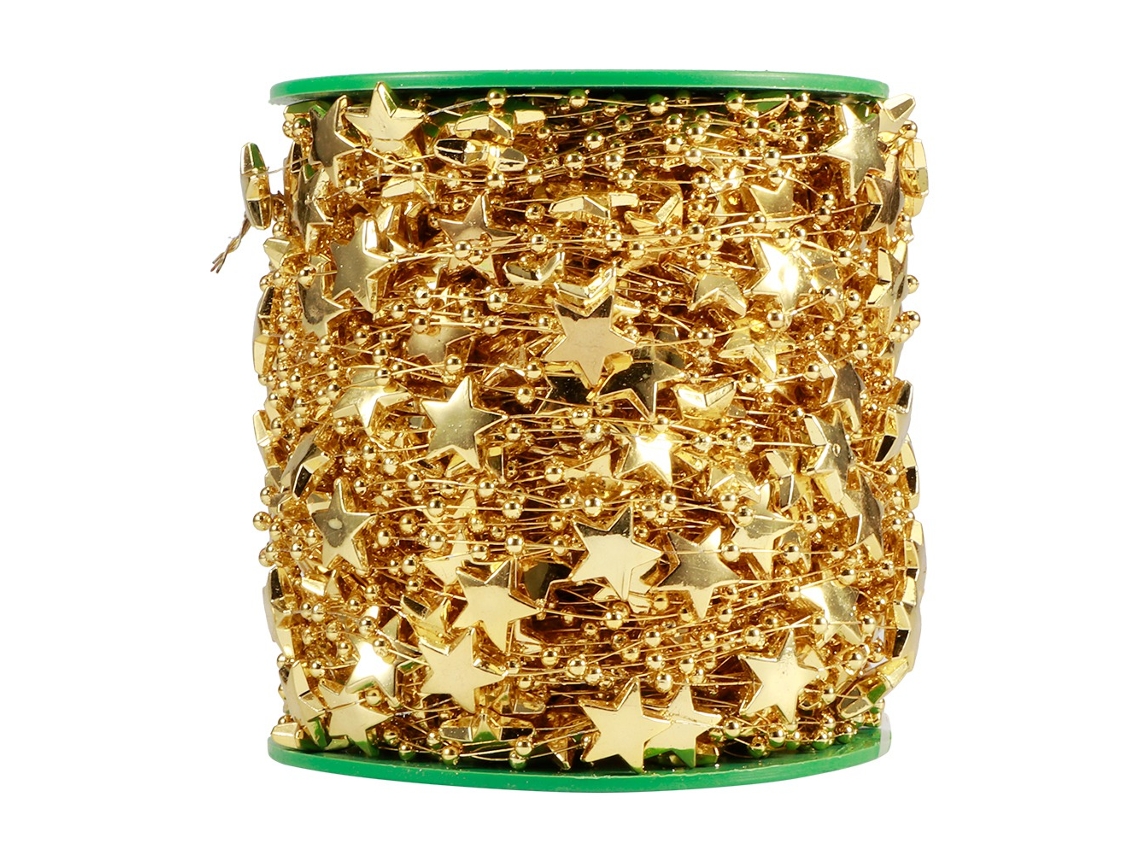 Corda Decorativa com Estrelas de Cinco Pontas Douradas e Pérolas Falsas para Natal Casamento Festas | S/MARCA