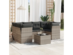 Vidaxl 7 Pcs Conj. Sofás Jardim com Almofadões Vime Pe Cinzento claro
