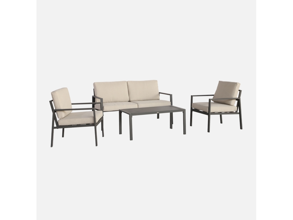 Conjunto De Jardim Em Alumínio, 4 Lugares, Antracite E Bege
