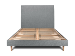 Cama com Cabeceira Estofada SOMMEIL_DE_PLOMB Tecido Cinzento (150x190cm)