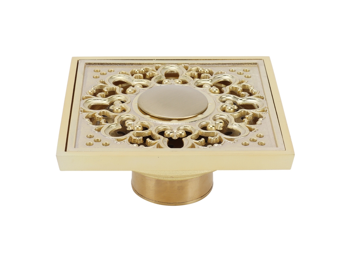 Ralo de chão dourado banheiro anti odor anti entupimento filtro cobre estilo europeu | S/MARCA