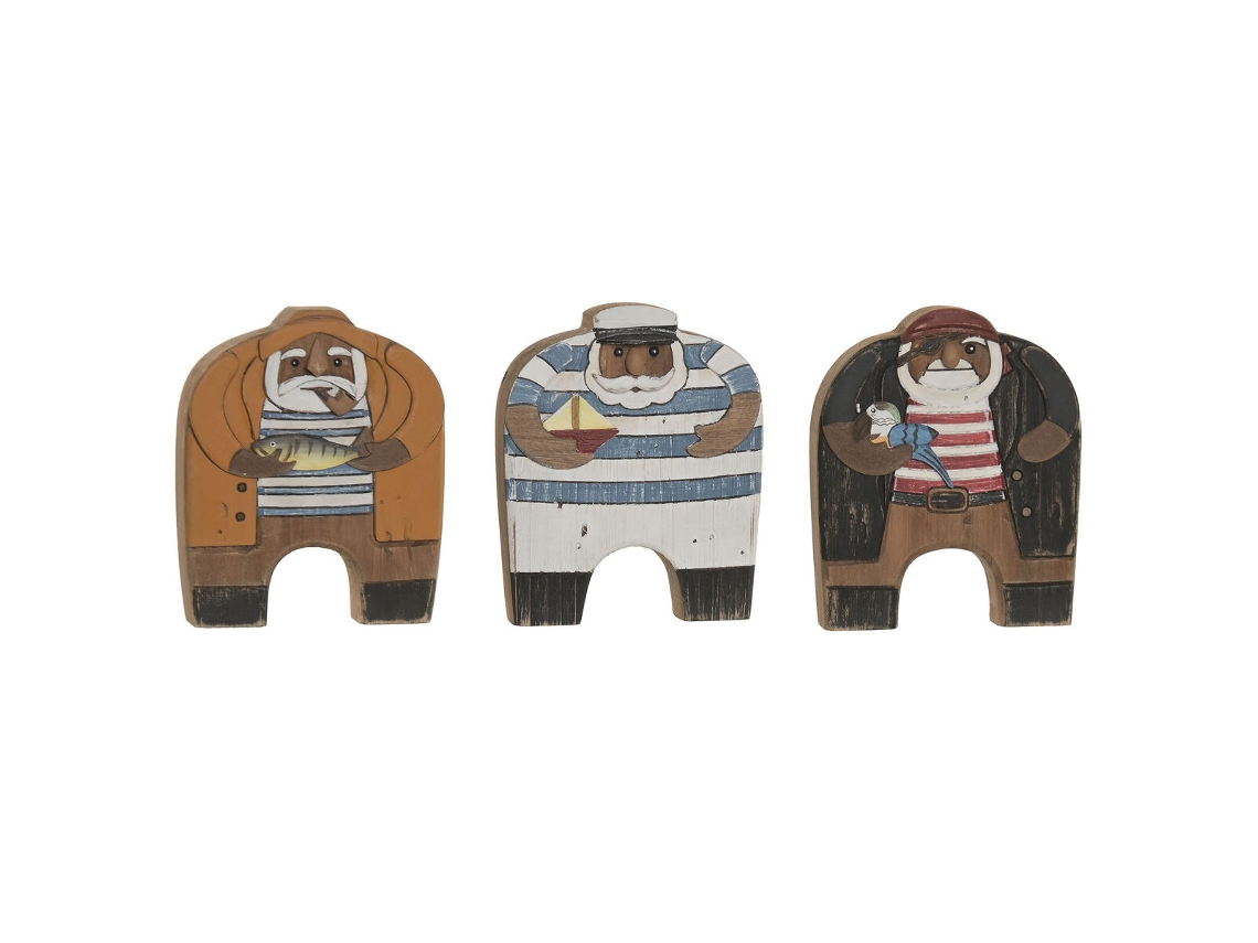 Figura Decorativa Home Esprit Azul Laranja Natural Marinheiro (3 Unidades)
