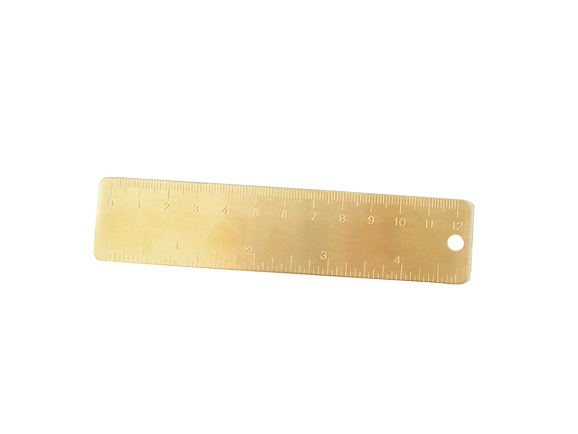 Régua Angooily Retrô Pequena em Latão Dourado com Design Simples e Furo Redondo, Mini Régua Multiuso para Presente