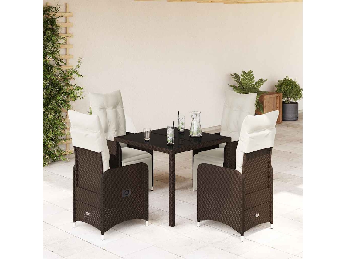 Vidaxl 5 Pcs Conjunto Bistrô P/ Jardim C/ Almofadões Vime Pe Castanho