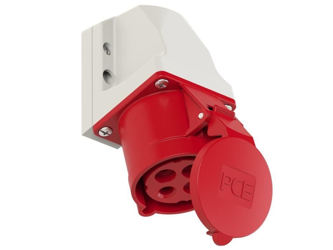 Tomada Saliente Industrial Fêmea Vermelha com Aba 32A 4P 400V 6H Ip44 PCE 124-6K