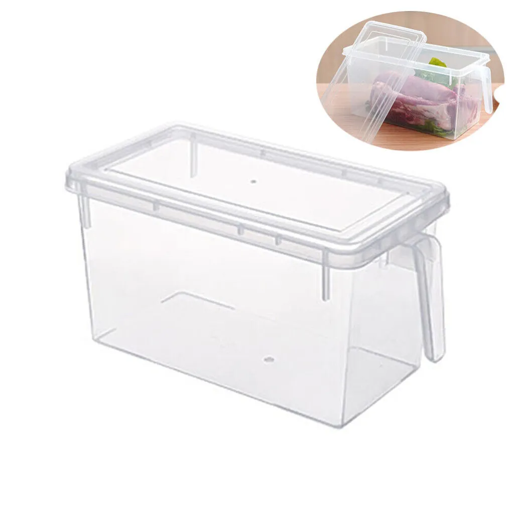 Caixa Para Armazenamento, Com Tampa, Com Alça, Transparente, Adequado A Geladeira, Para Organização Doméstica Na Cozinha E Bancada