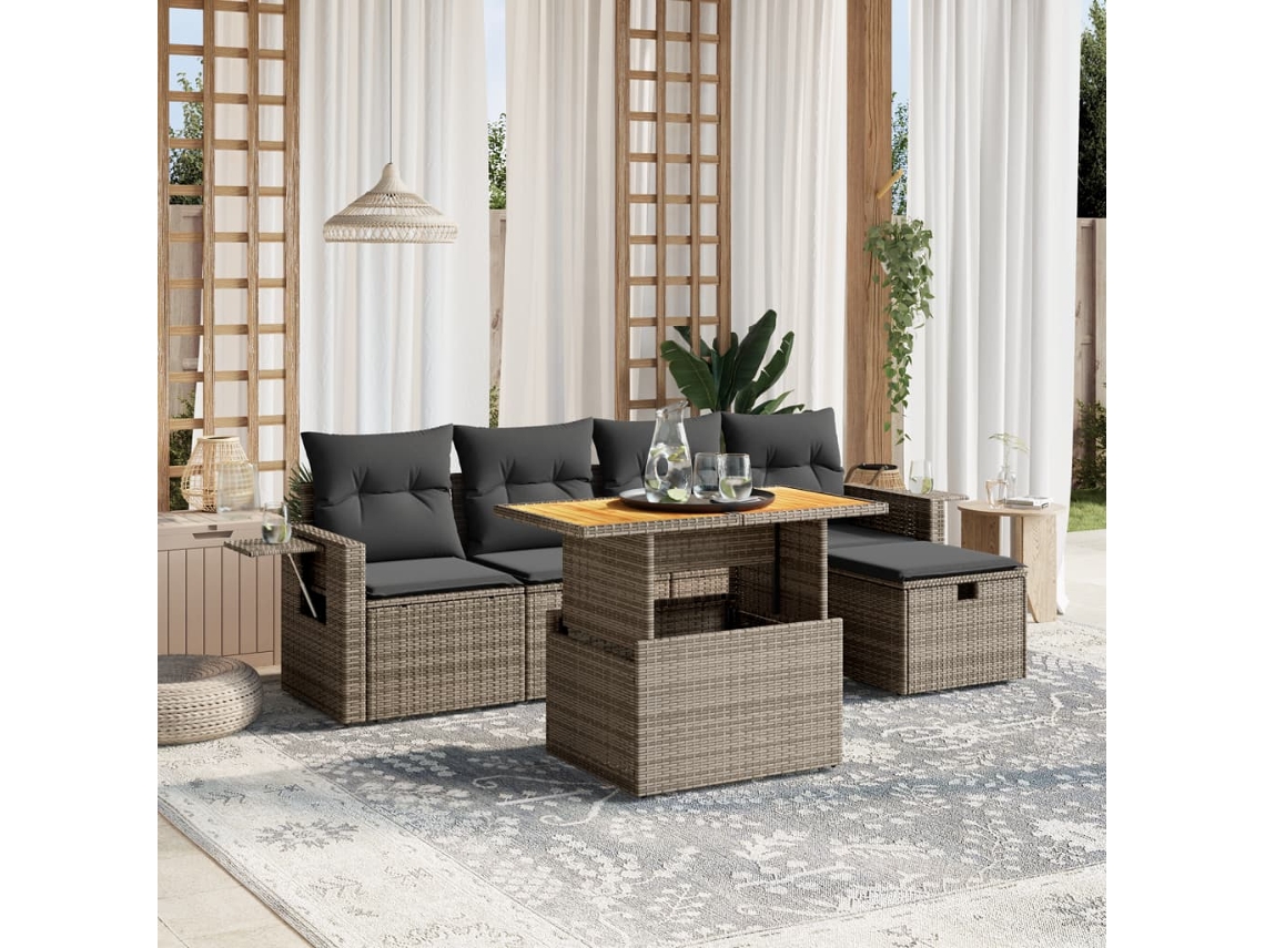 Vidaxl 6 Pcs Conjunto Sofás De Jardim Com Almofadões Vime Cinzento