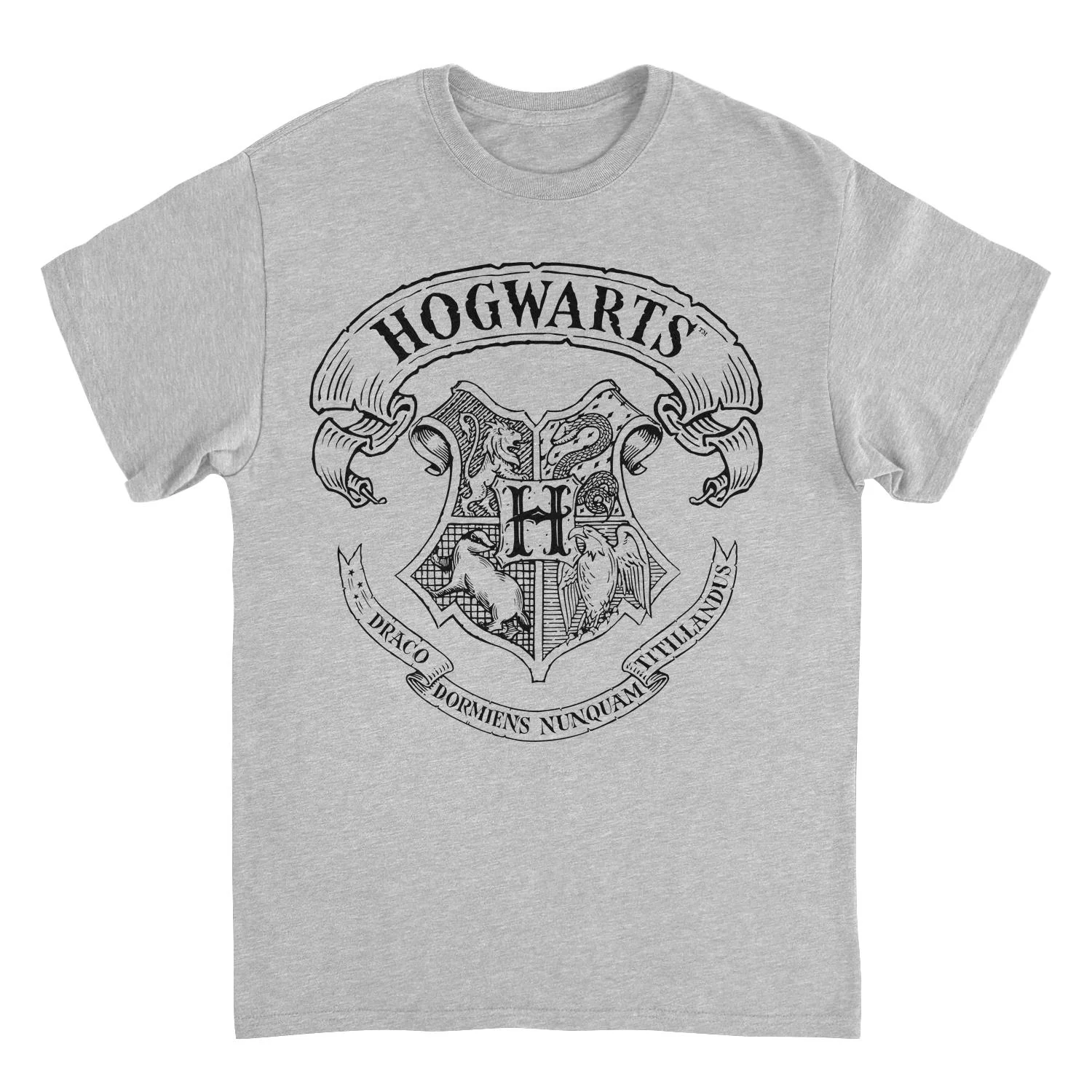 Unisex Adult T-shirt Rockinstone Harry Potter Hogwarts Pencil Emblem Sport Greysizem