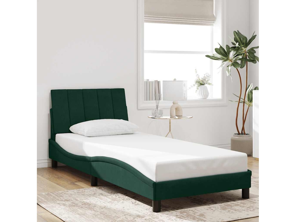 Estrutura de Cama Vidaxl Veludo Verde escuro Hanko 90x190 cm