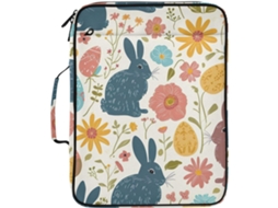 Pasta Expansível Com Estampa De Coelhinho Da Páscoa E Flor, Organizador De 3 Argolas Com 7 Bolsos Sanfonados Escola