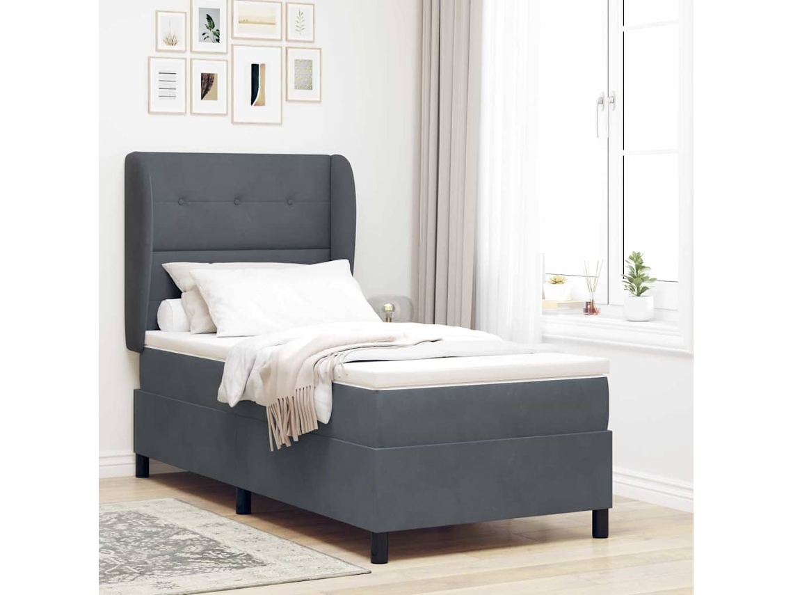 Vidaxl Cama Box Com Cabeceira Manual Cinza Escuro 190 X 90 Cm Veludo