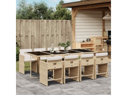 Vidaxl 9 Pcs Conjunto De Jantar P/ Jardim Com Almofadões Vime Pe Bege