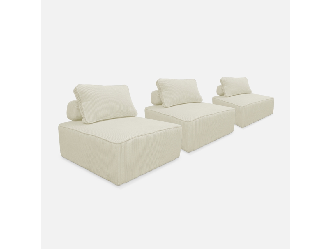 Cadeira de Apoio para Sofá de Veludo Cotelê Set de 3 Creme SWEEEK