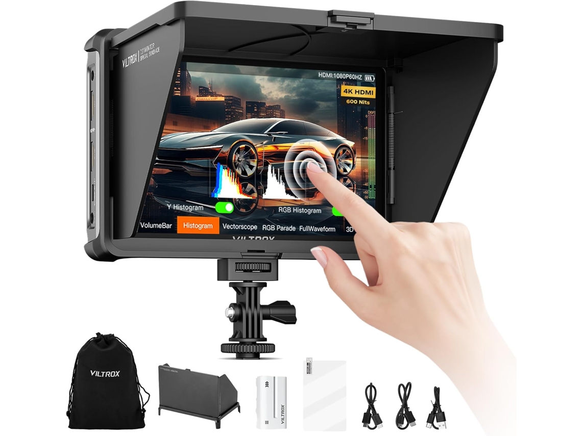 Monitor de campo externo DC-L1 com tela sensível ao toque, 600 nits, 7 polegadas, IPS 1280x800, 4K, HDMI, LUT 3D, com bateria.