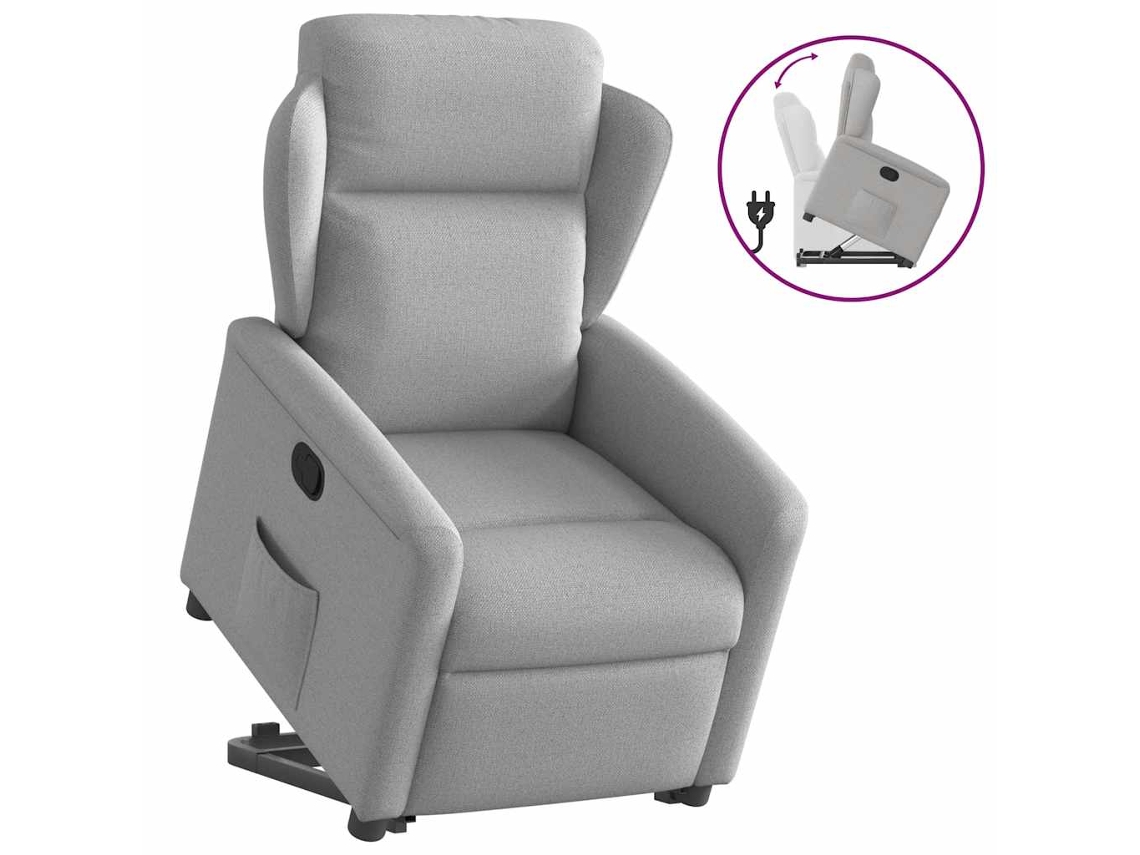 Vidaxl Poltrona Reclinável Elevatória Tecido Cinzento-nublado