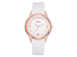 Relógio de Pulso de Quartzo Simples Fashion com Pulseira de Couro Pu Estilo Business Redondo Branco