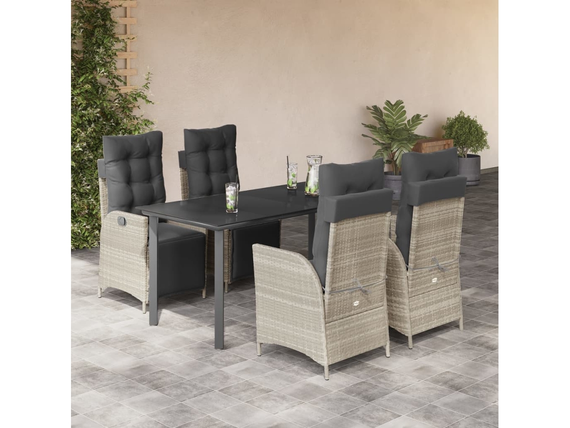 Vidaxl 5 Pcs Conjunto de Jantar P/ Jardim C/ Almofadões Cinzento Claro