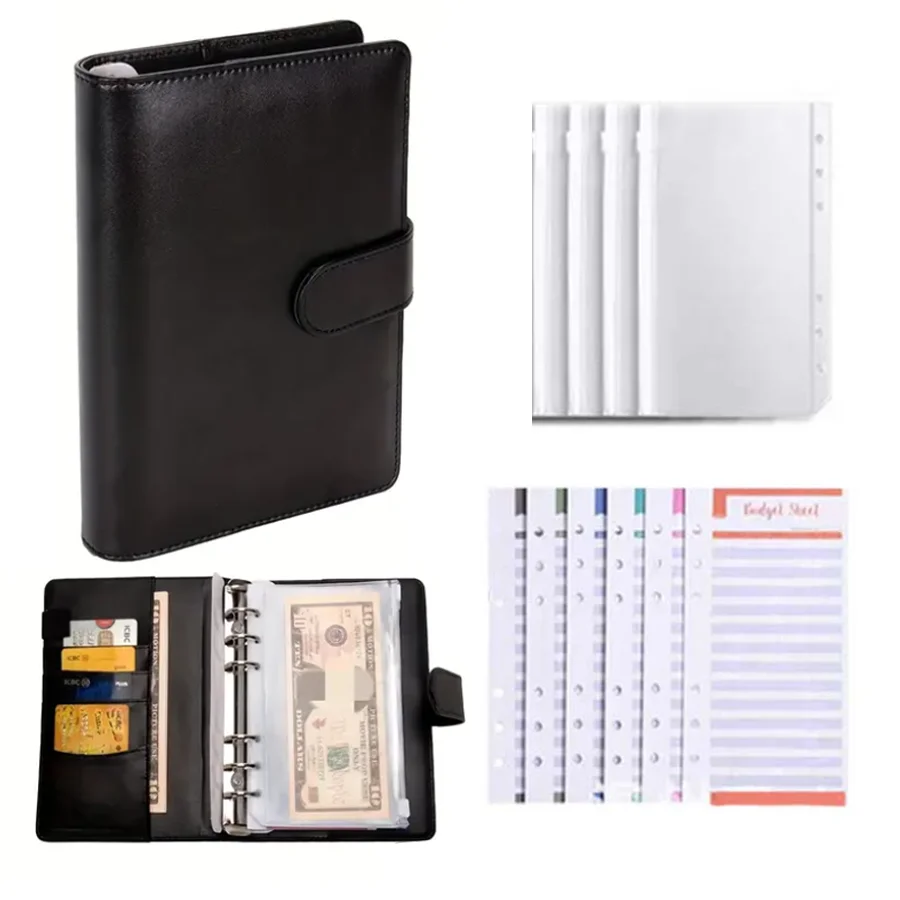 (preto, A6) Pacote Com 5 Planners De Orçamento Em Folhas Soltas, Tamanho A6, Incluindo 5 Envelopes Para Dinheiro E Páginas De Planejamento.